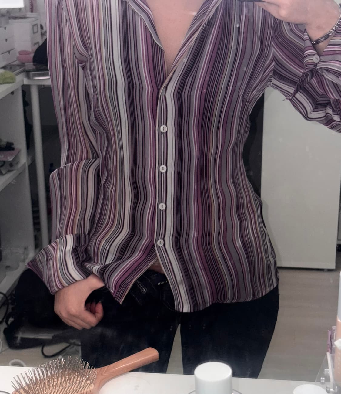 긱시크vibe 퍼플 스트라이프 슬림핏셔츠 상품이미지3