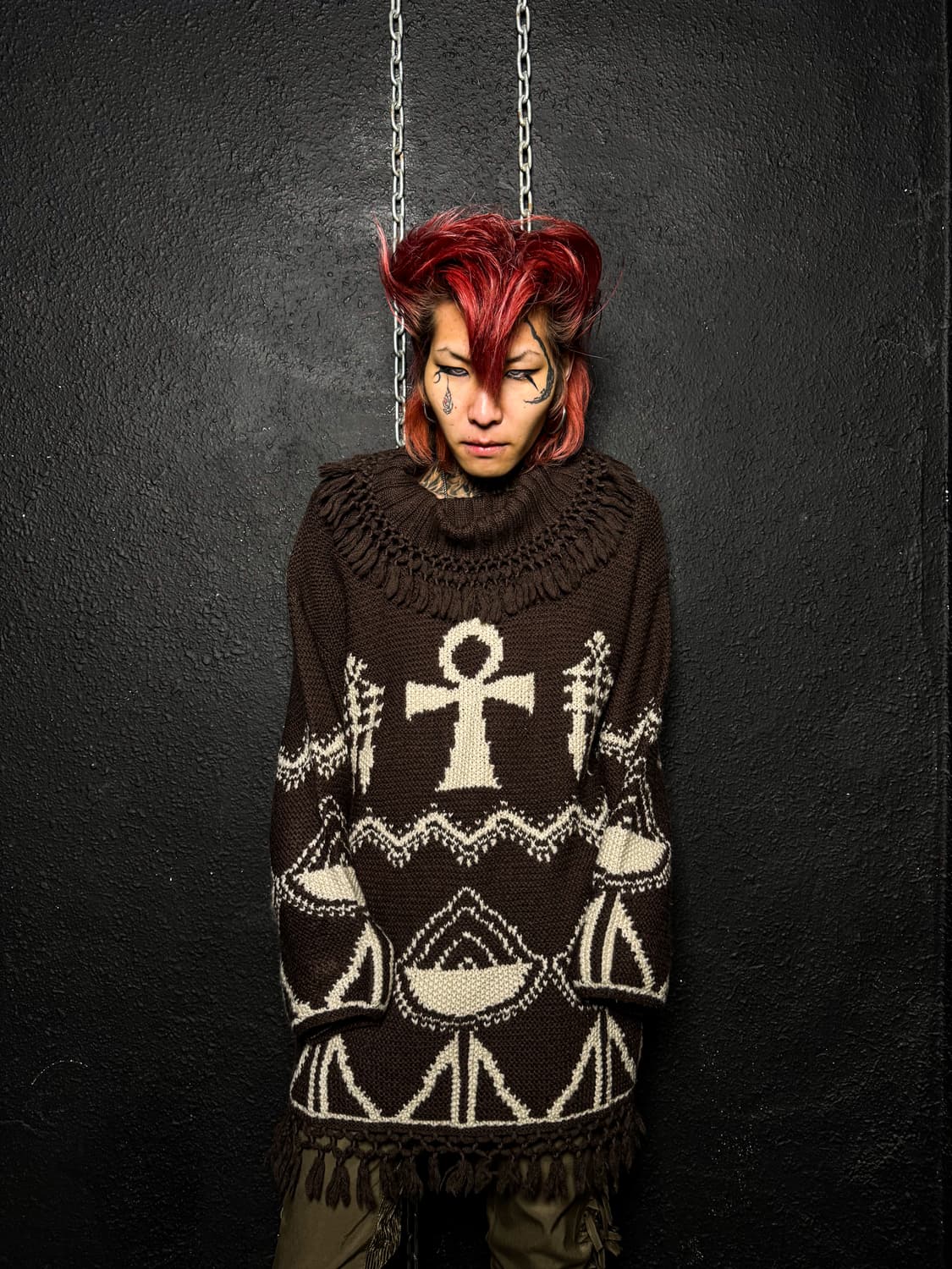 Ethnic Ankh Wool Poncho Knit 상품이미지1