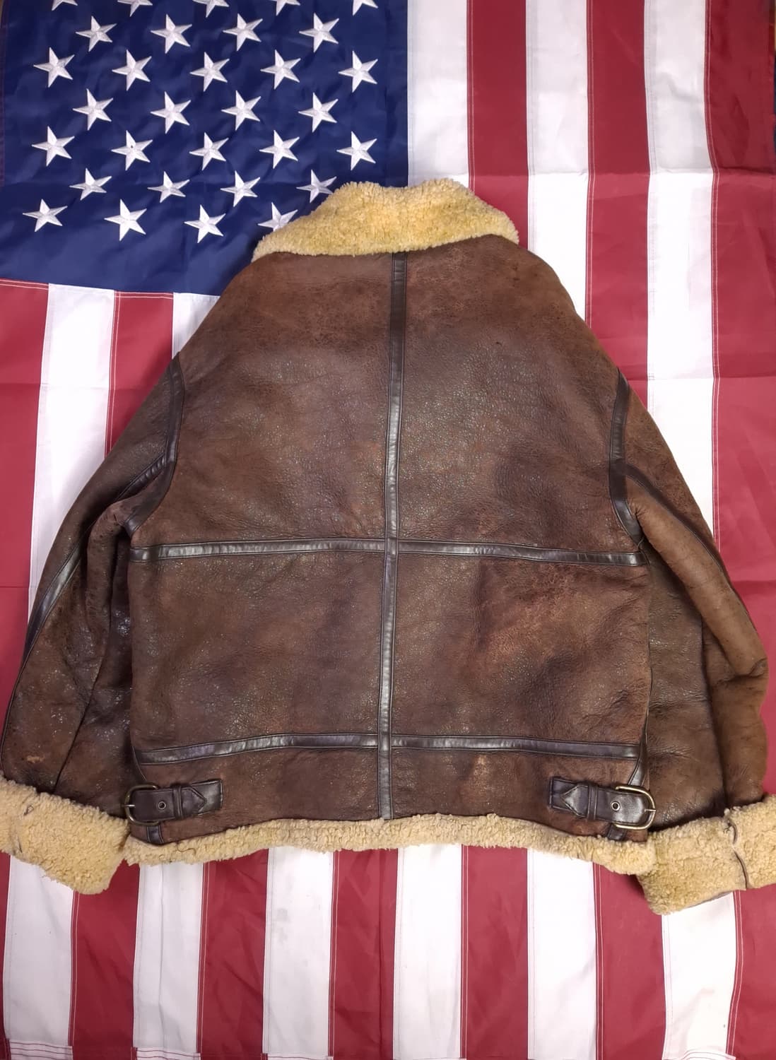 90's 국내산 미공군 B-3 TYPE 천연가죽 항공 폭격기 무스탕 상품이미지10