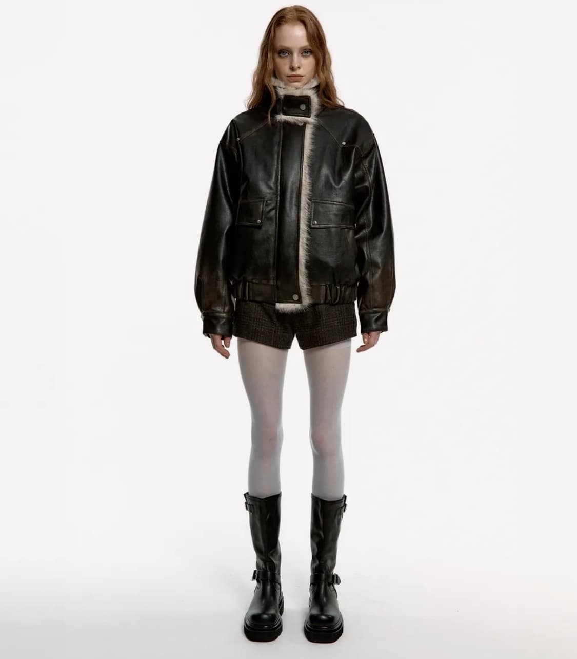 러프넥 무스탕 자켓 - 브라운 M 상품이미지2