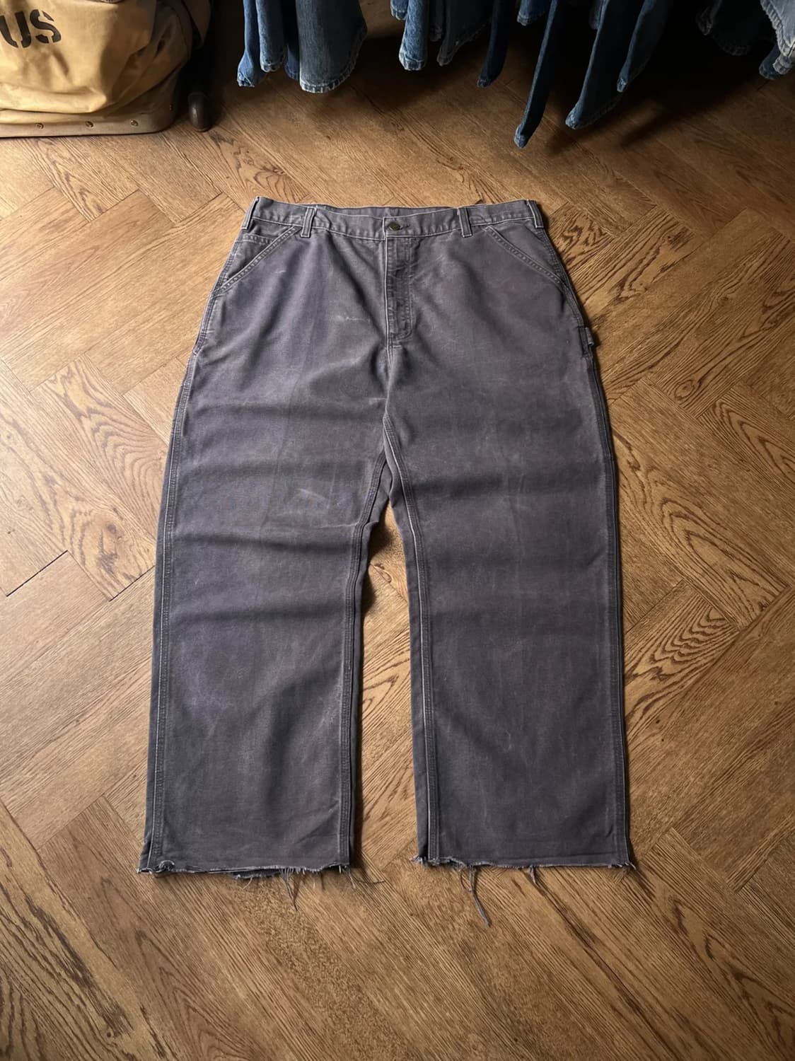 [38]칼하트 USA 빈티지 워싱 패트롤 블루 컷오프 싱글니 워크 팬츠 상품이미지1