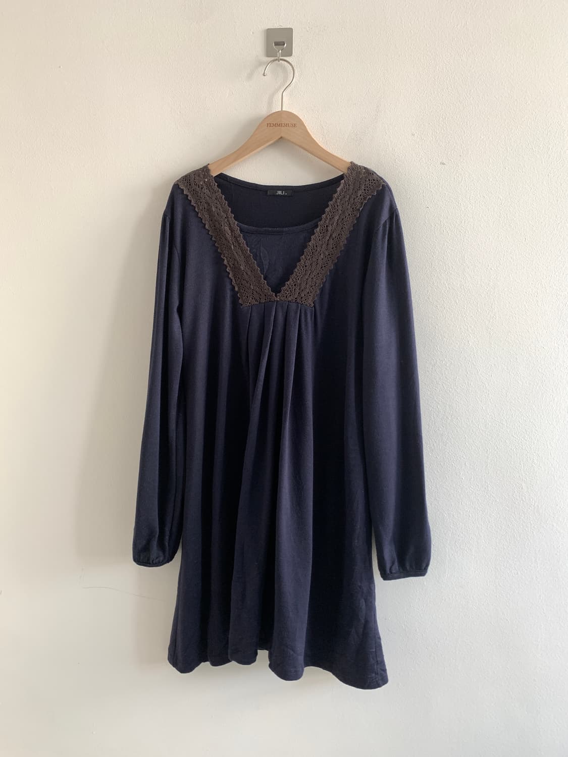 V neck lace navy dress 상품이미지1