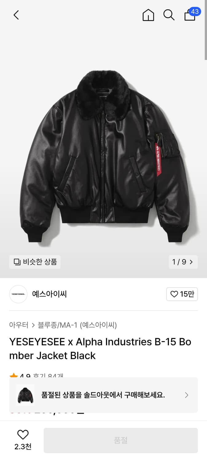 예스아이씨 x 알파인더스트리 B-15 L사이즈 상품이미지1