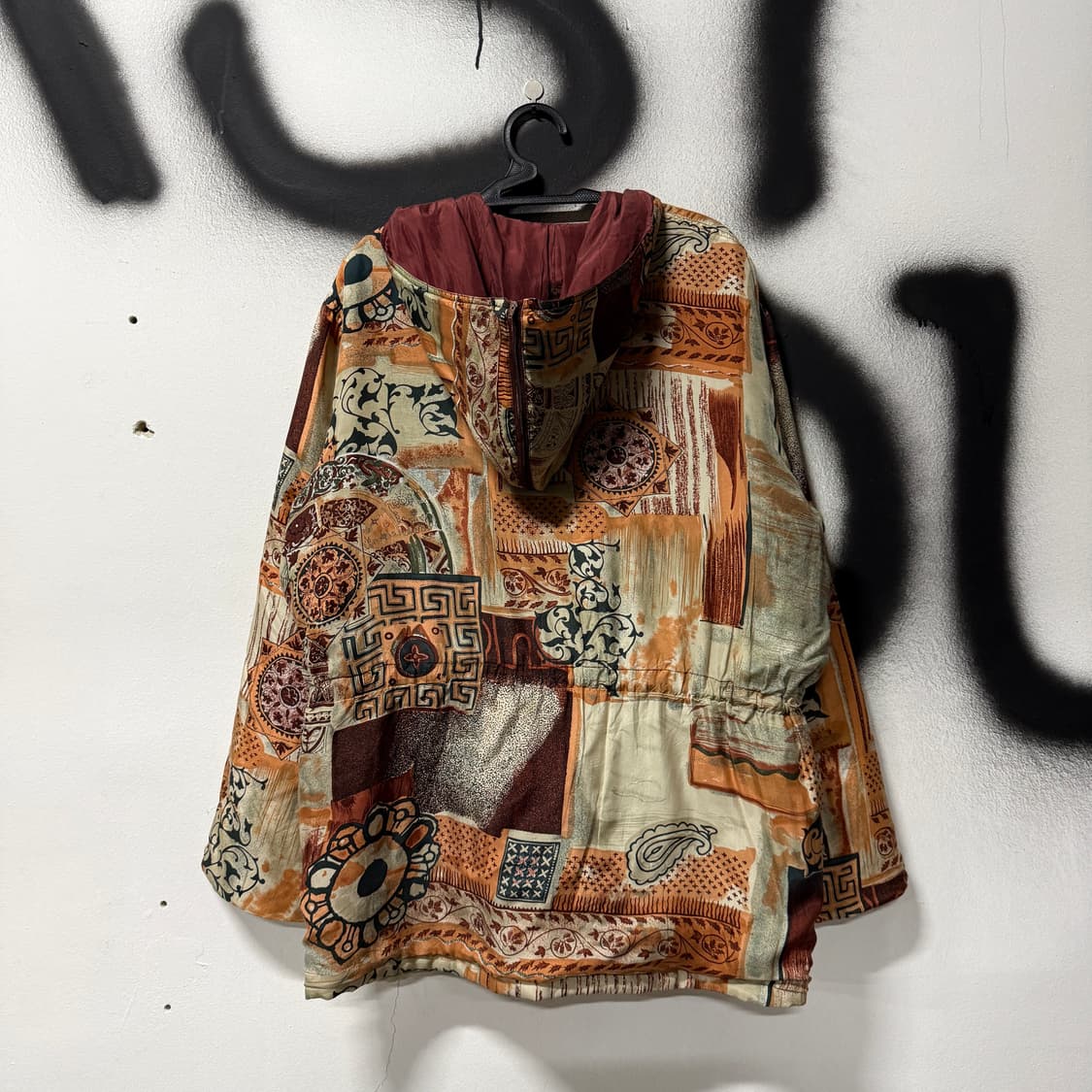 VTG 빈티지 100% 실크 보헤미안 에스닉 풀 패턴 퀼팅 후드 자켓 상품이미지3