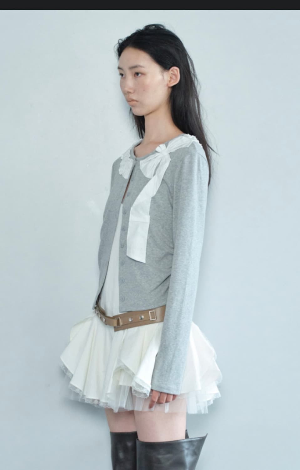 세릭 CERRIC 프릴 리본 가디건 아이브 레이 착용 상품이미지5