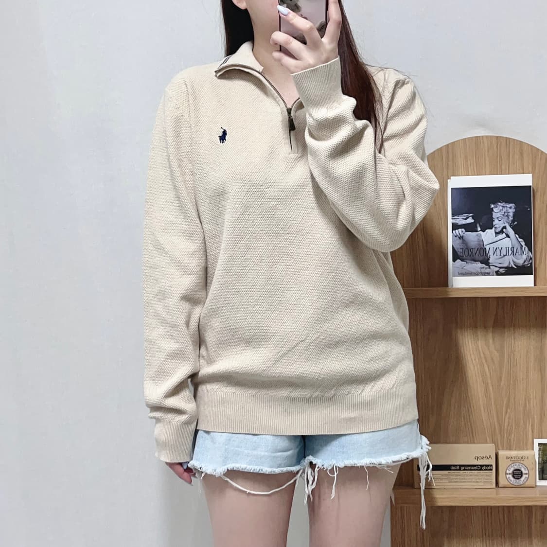 [정품] 폴로 베이지 / 네이비포니 와플 반집업 [ XL ] 상품이미지3