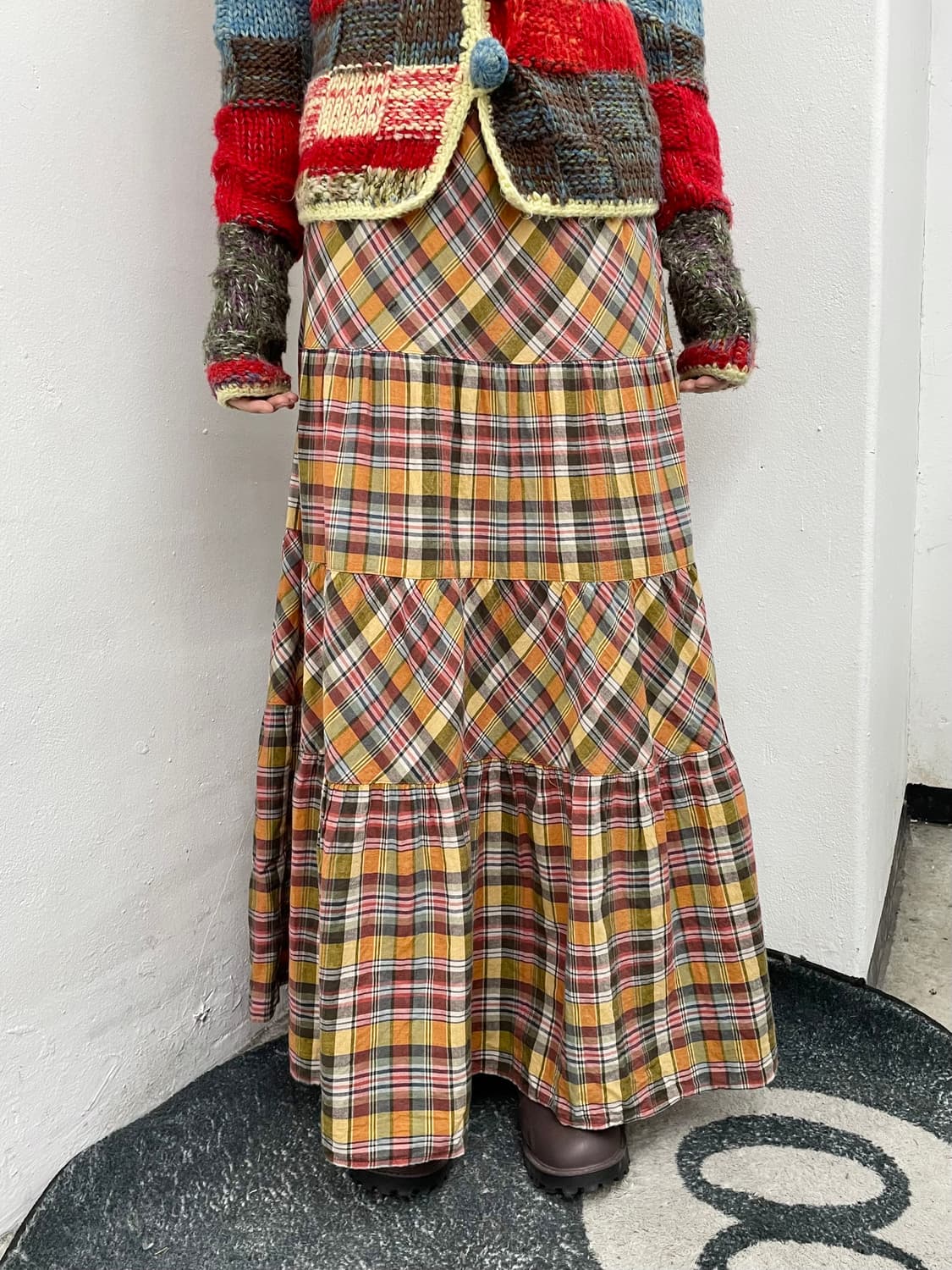 모리 빈티지 체크 롱 스커트 상품이미지1