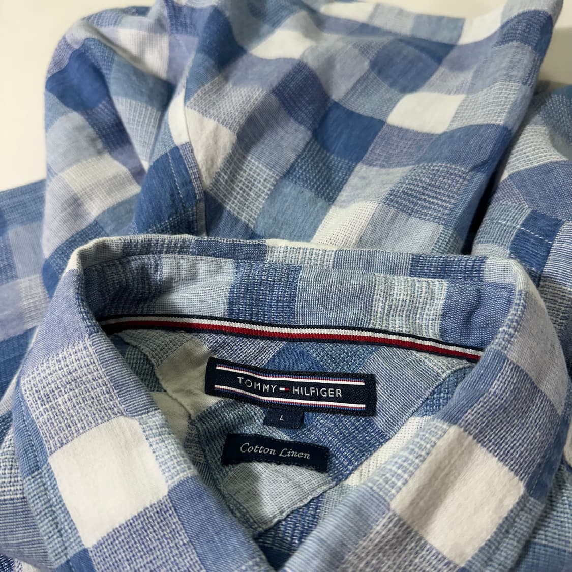 95 M-L 타미힐피거 윈도우체크 반팔린넨셔츠 상품이미지5
