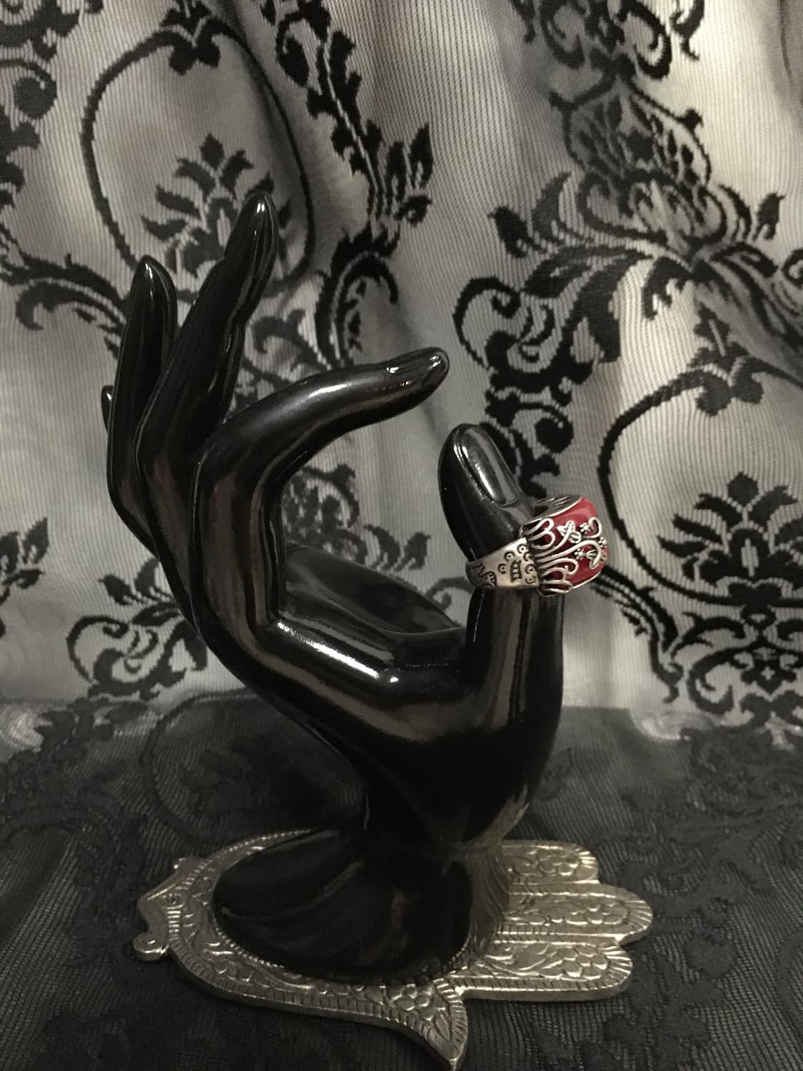 Vintage 핀터레스트 묵주 레드 오리엔탈 문양 오픈링 상품이미지3