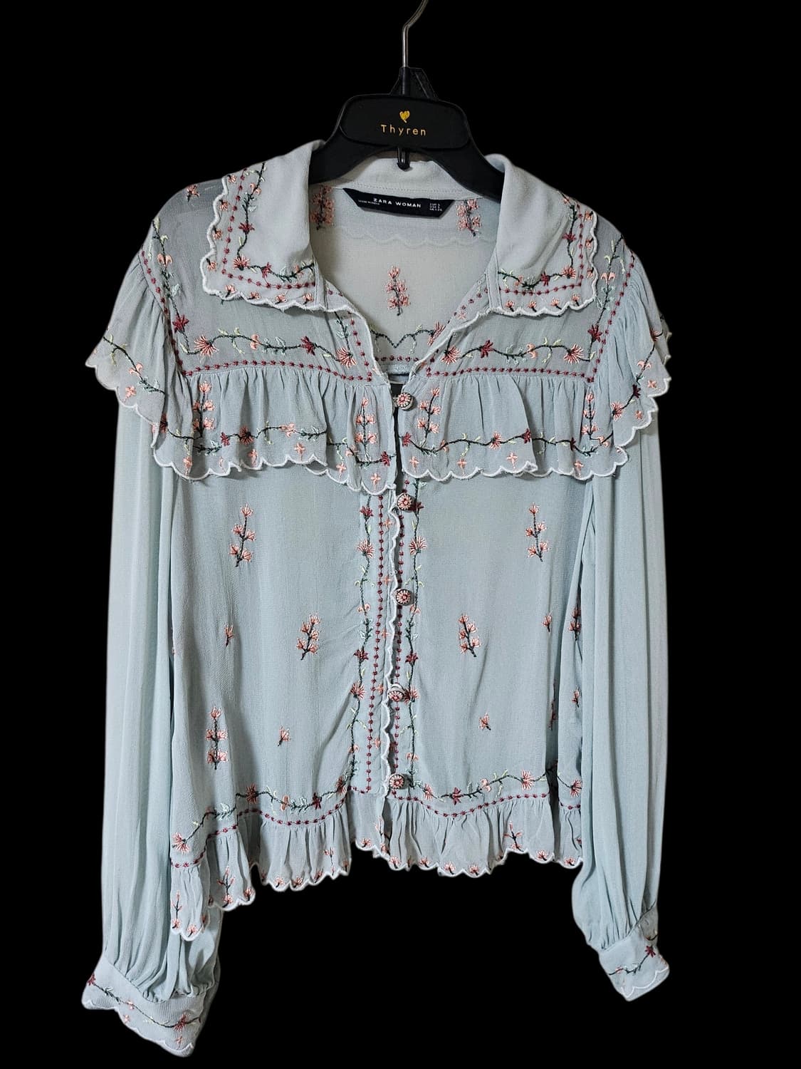 ZARA 자라 우먼 플라워 자수 프릴 블라우스 S | 택제거 미사용 상품이미지6