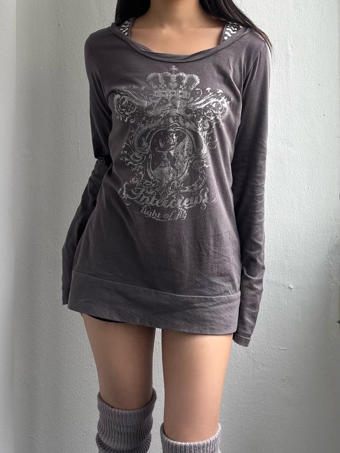 Vintage Graphic Stripe Layered Long Slee 상품이미지2