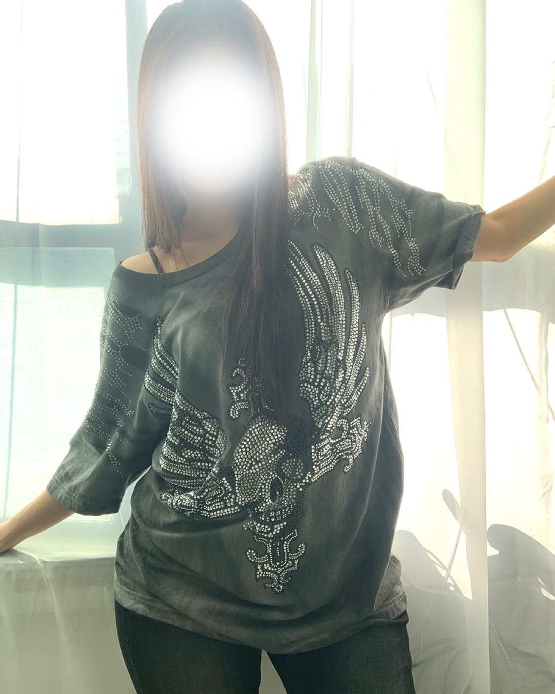Washed gray rhinestone skull T-shirt 상품이미지8