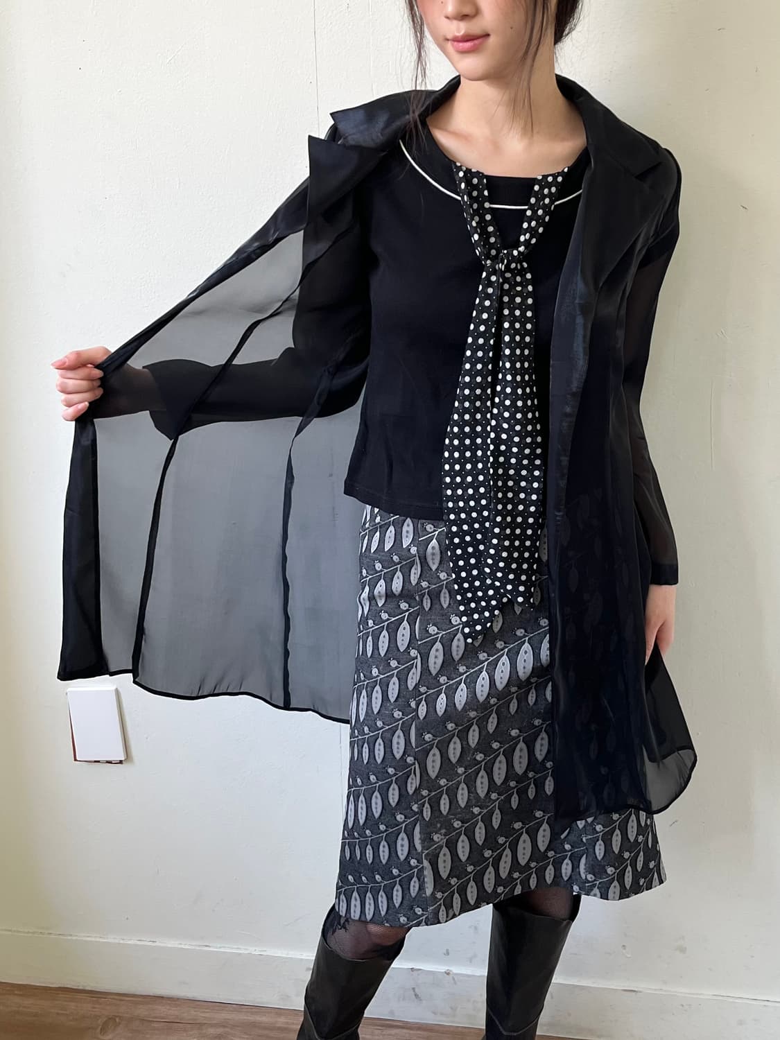 witway 블랙 시스루 롱 셔츠 상품이미지5