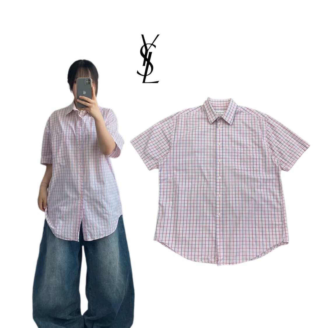 입생로랑 YSL로고 체크 반팔 셔츠 상품이미지1