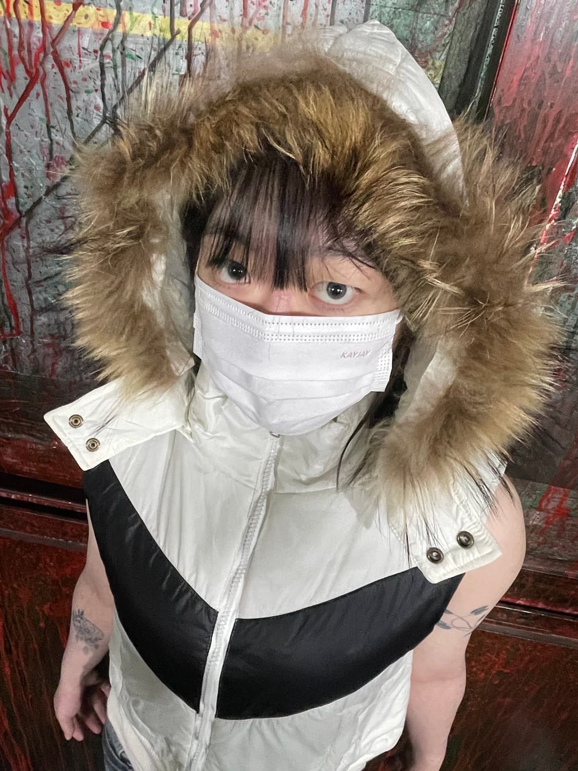 일본 빈티지 퍼 후드 갸루 패딩 베스트 패딩조끼 M 상품이미지1