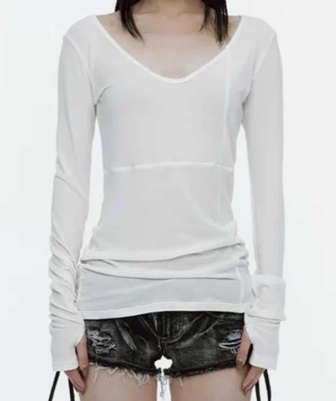 러프넥 크로스라인 슬림 탑 화이트 상품이미지1