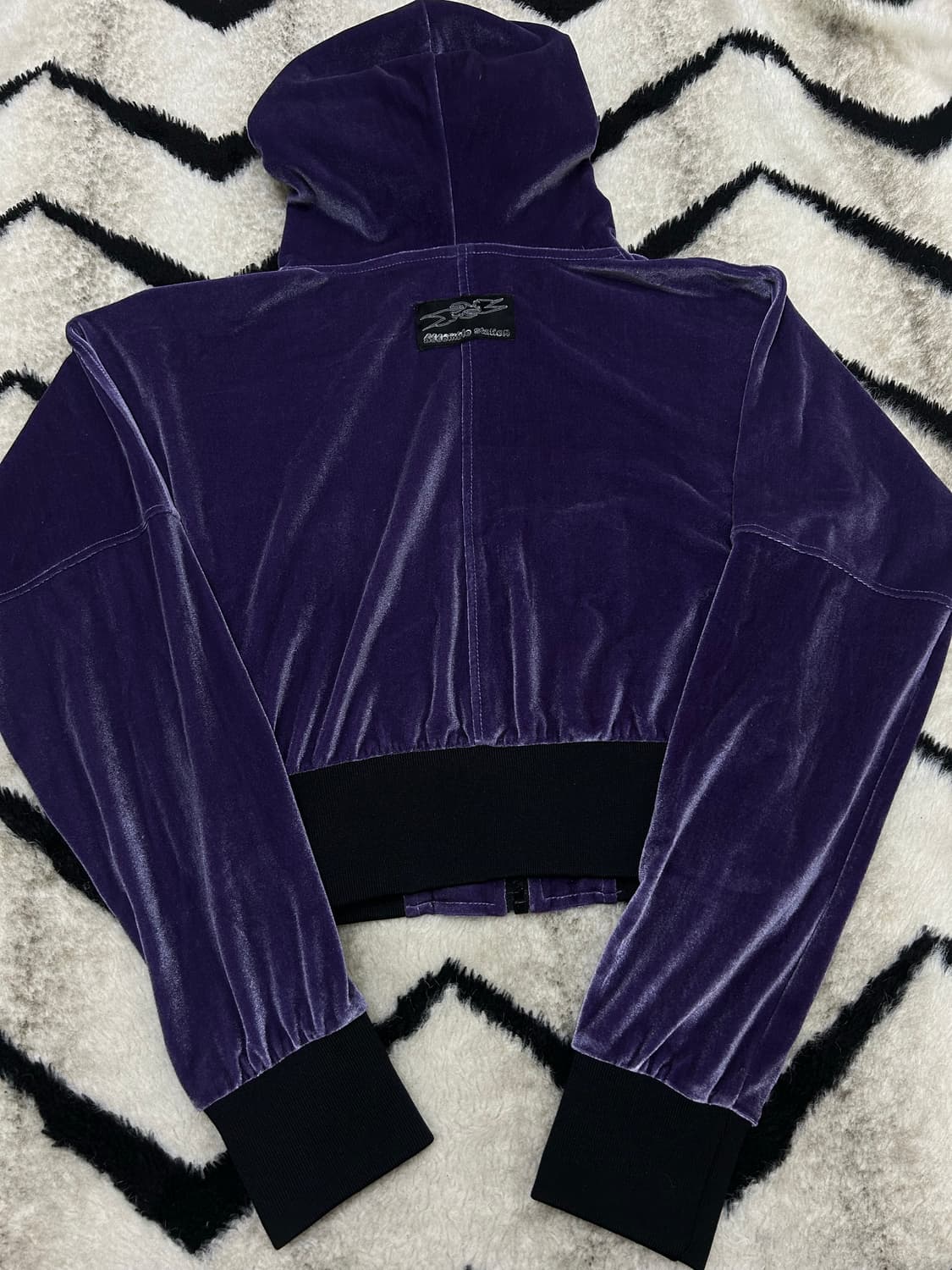 [실측S]어셈블스테이션 벨벳 크롭 후드집업/퍼플 상품이미지4