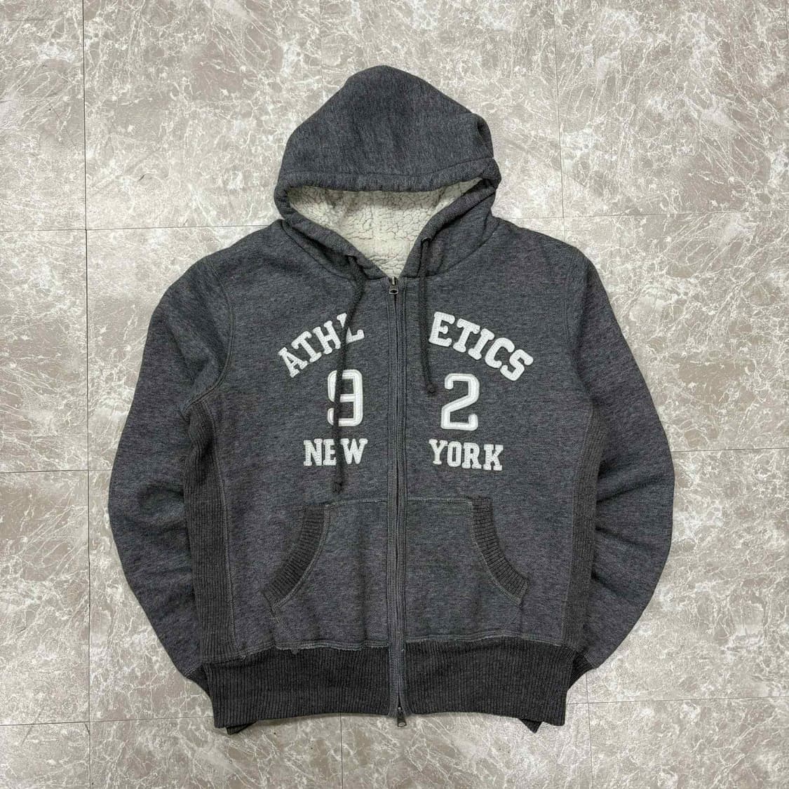 아베크롬비 y2k 울프죠 그레이 양털 후드집업 희귀져지(L) 상품이미지2