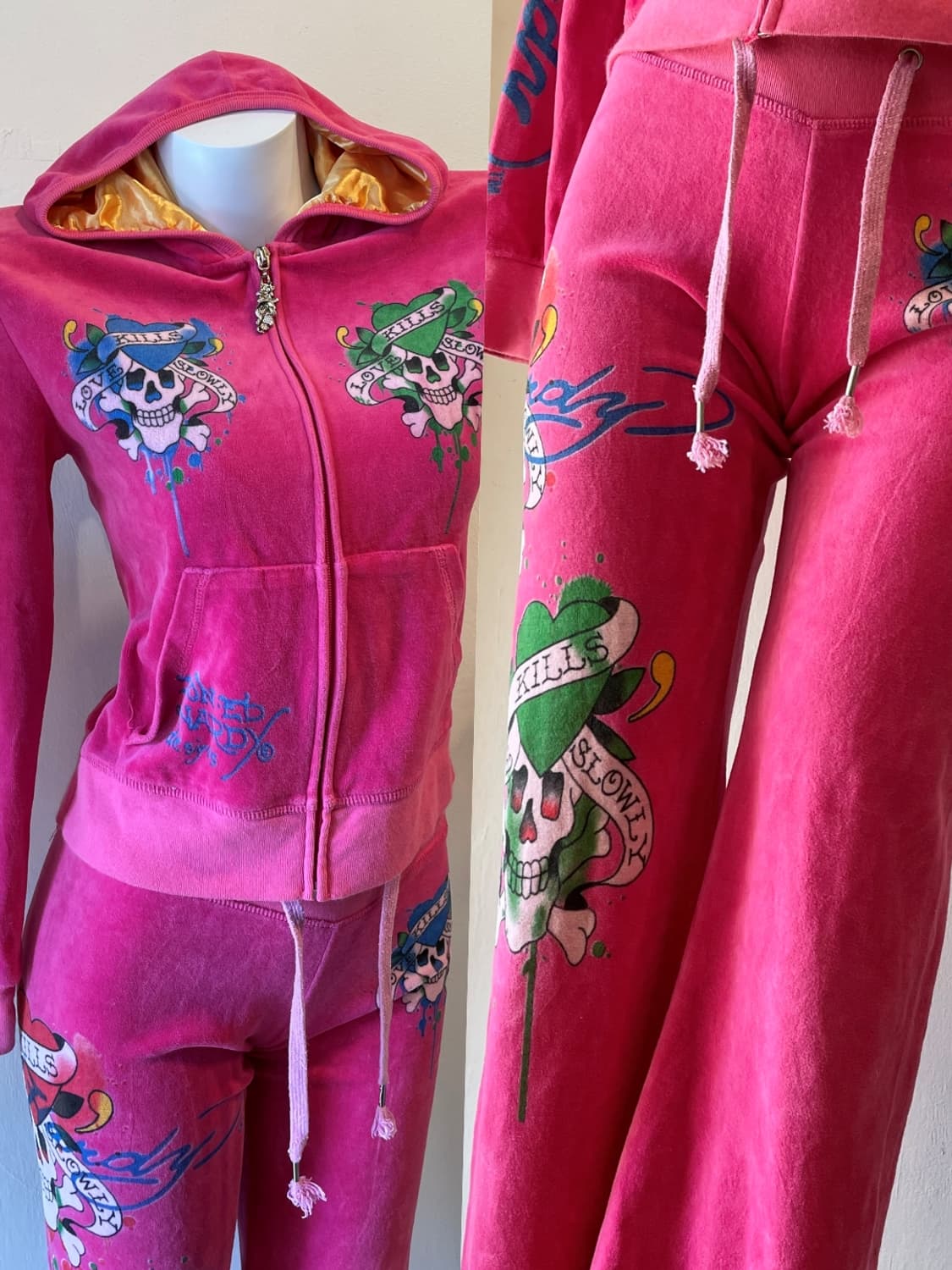 ed hardy 에드하디 스컬 큐빅 벨벳 핫핑크 셋업 상품이미지1