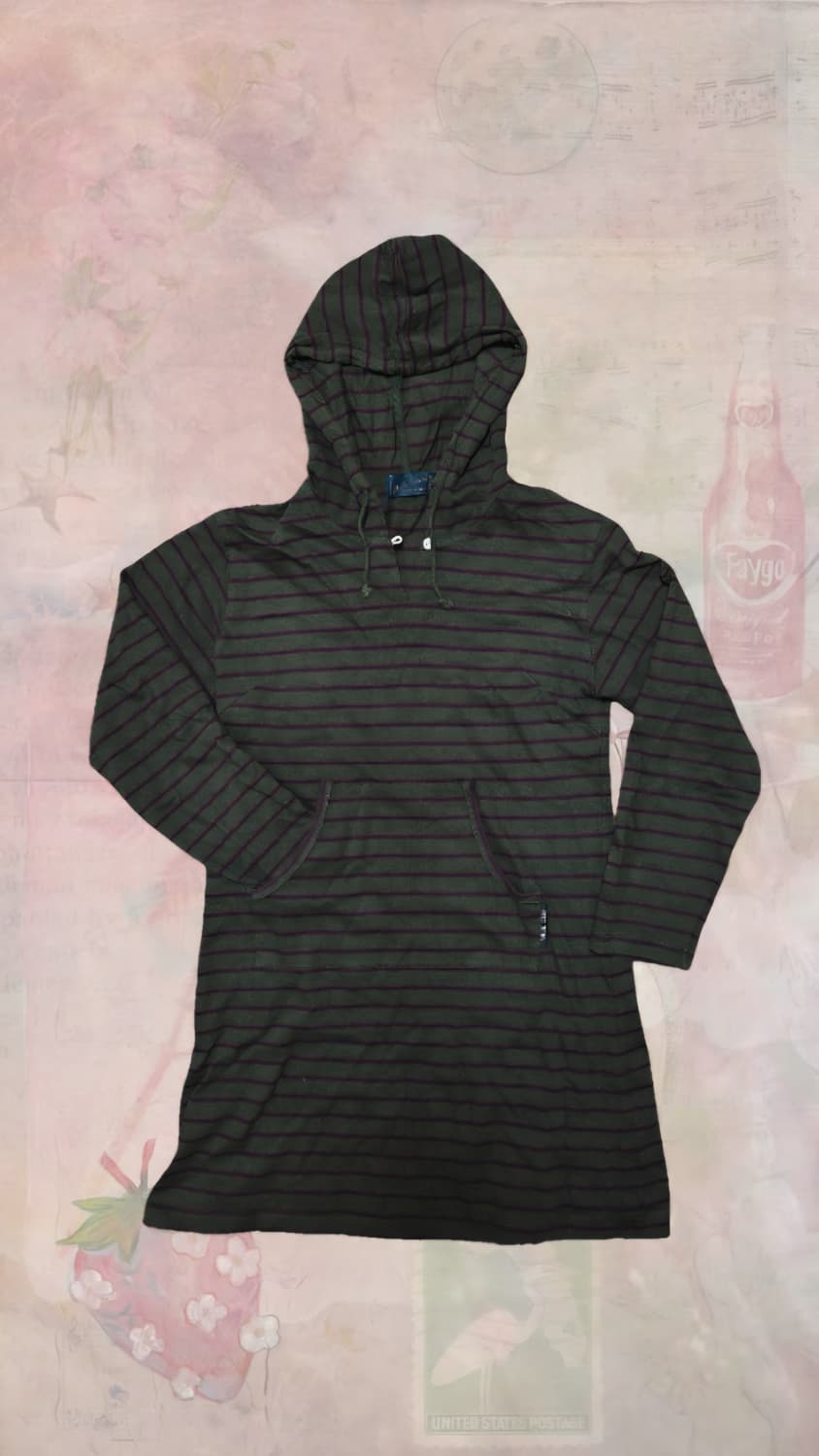 희귀빈티지 90's Yalie Club 말차맛 스트라이프 후드원피스 상품이미지1