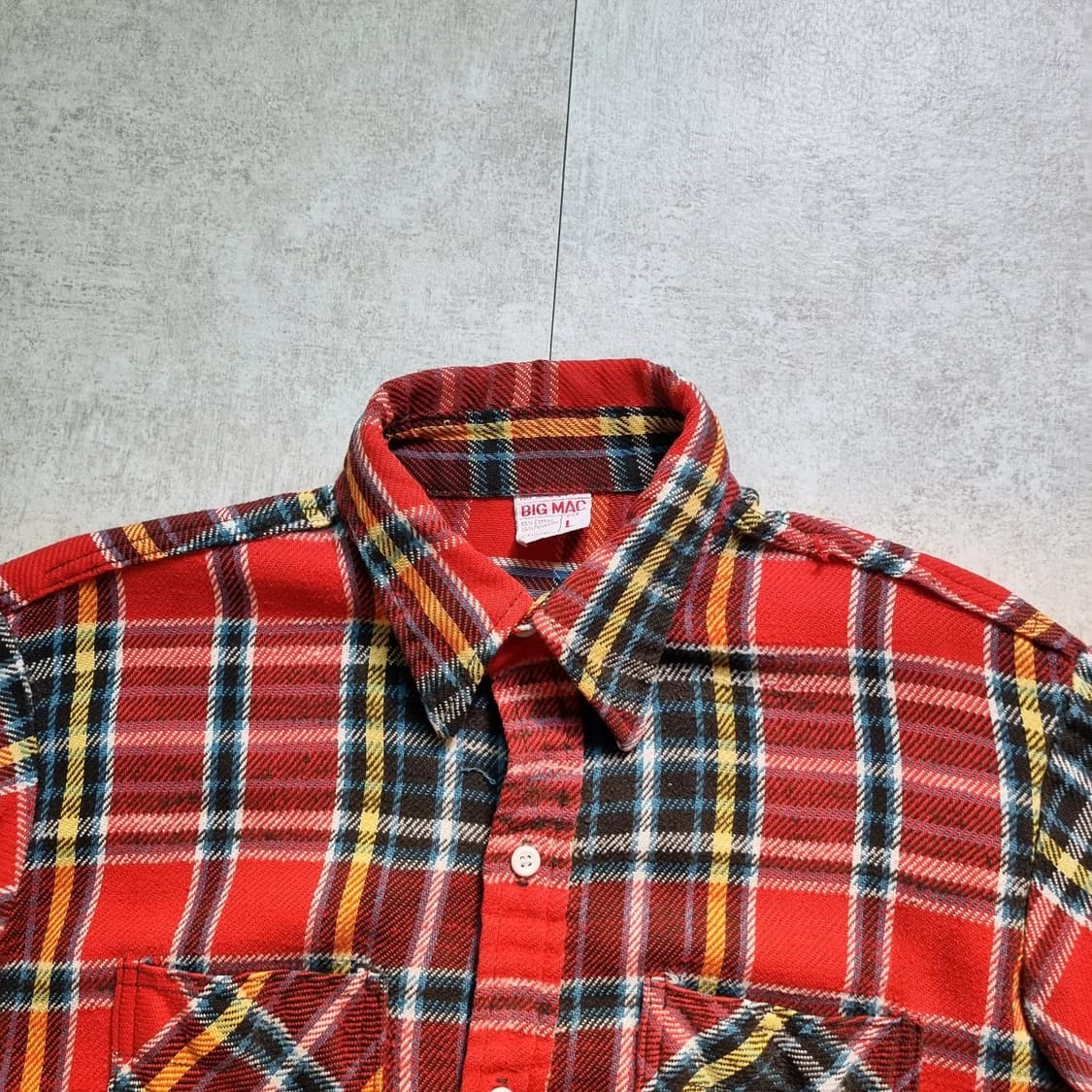 70s USA Big Mac Check Flannel Shirt L sz 상품이미지3