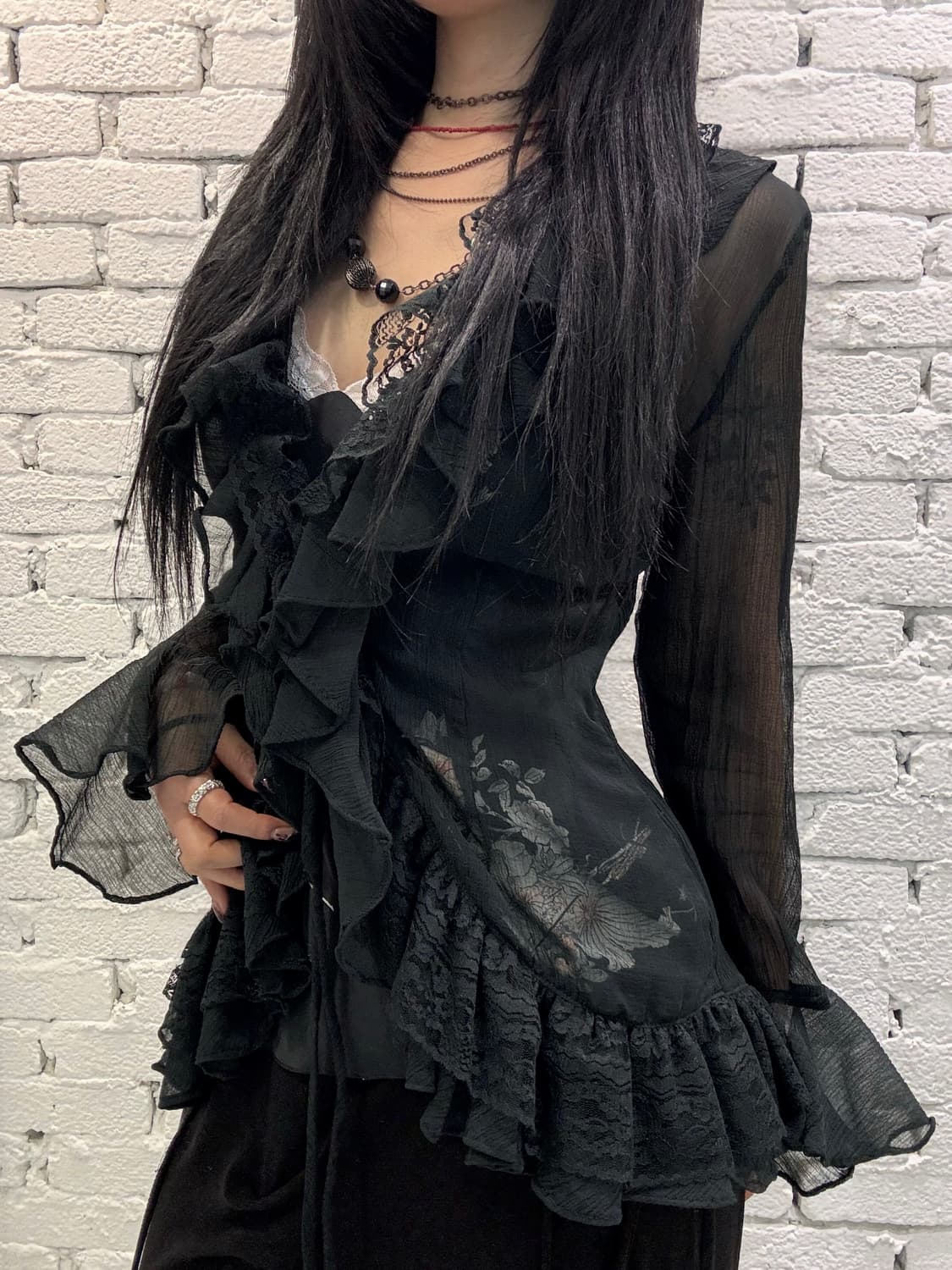 Romantic Archive Sheer Lace Ruffle Tie B 상품이미지1