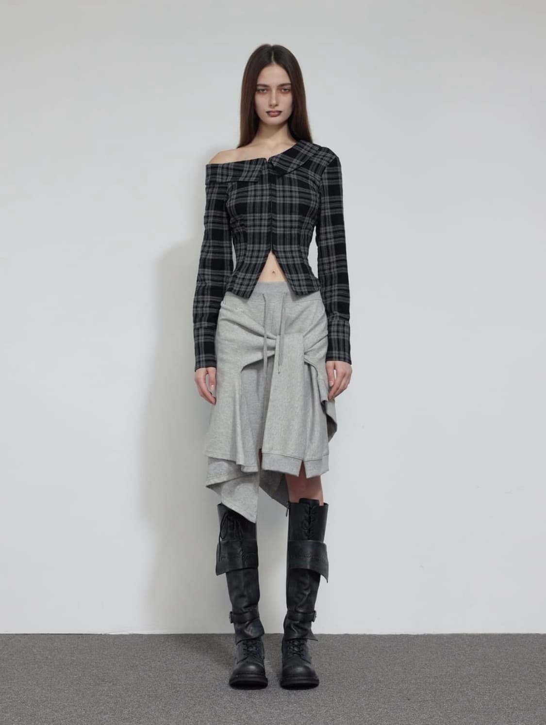 보헤미안서울 보헴서 원숄더 체크 블라우스 M 상품이미지1