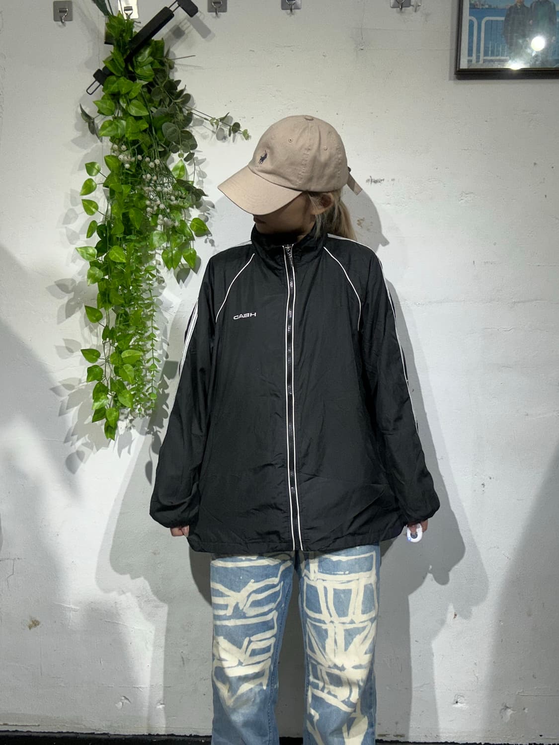 헤드 블랙 화이트 사이드 라인 바람막이 자켓 L 상품이미지2