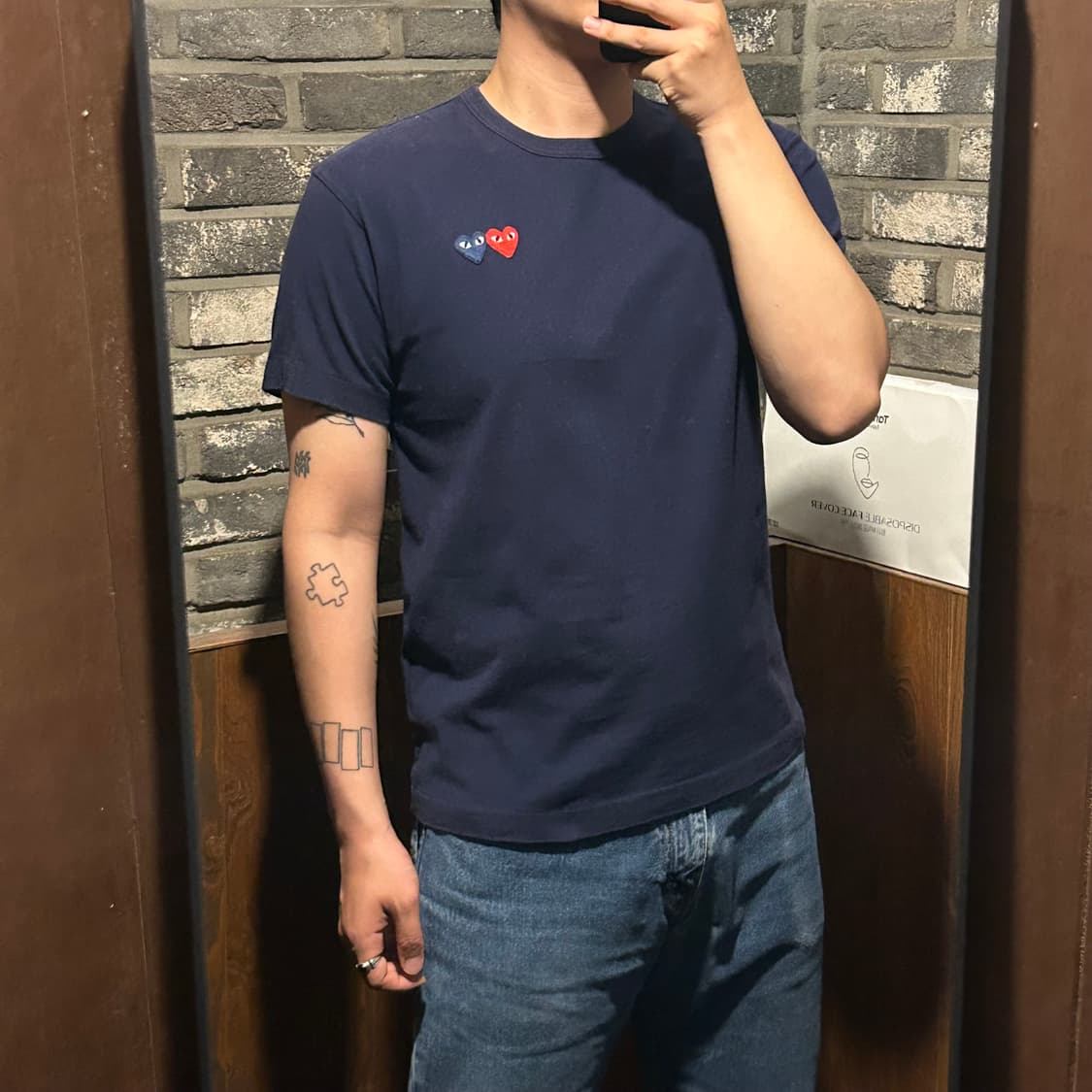 L) 꼼데가르송 플레이 더블 와펜 숏 슬리브 반팔 티셔츠 정품 상품이미지8