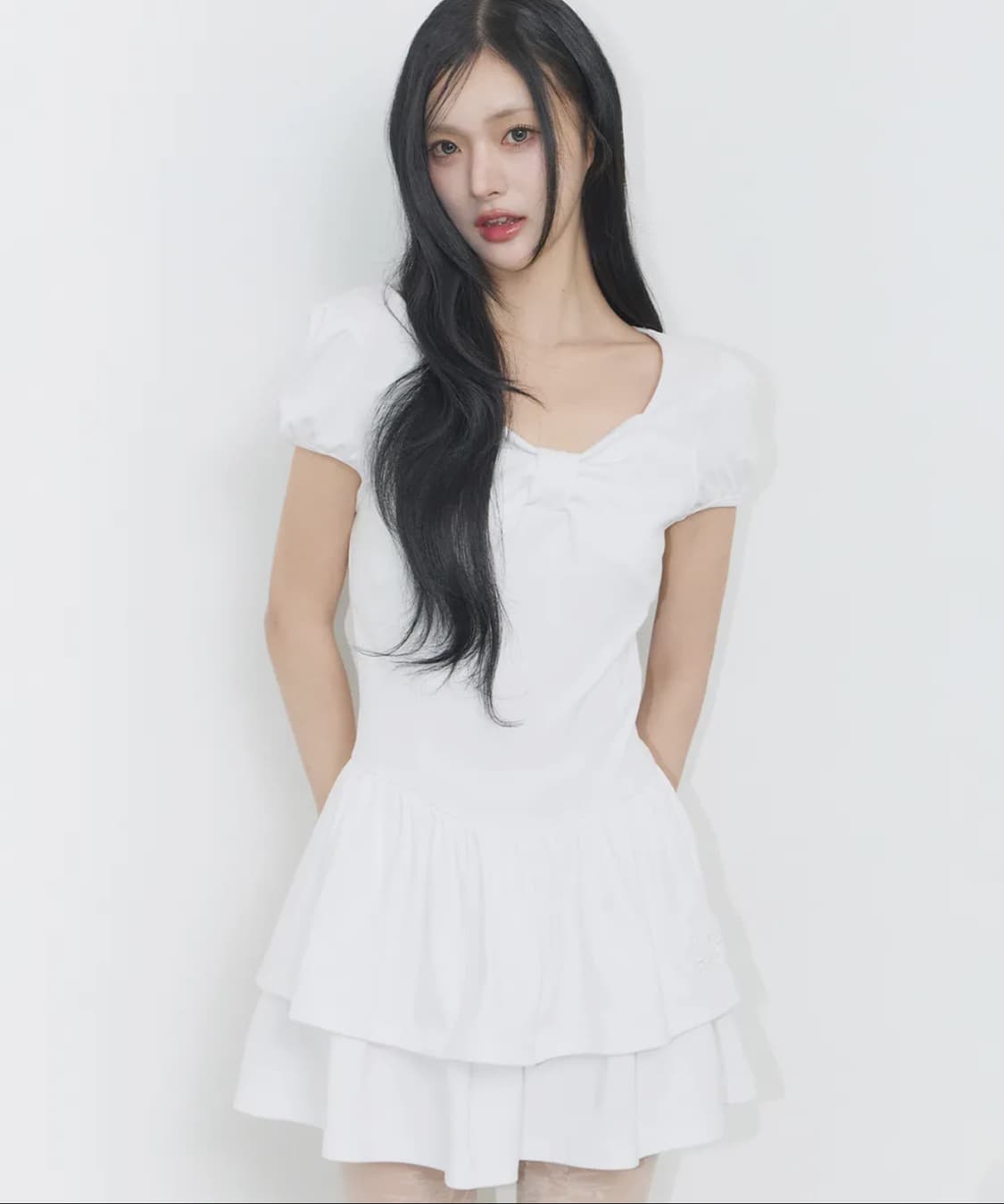 일리고 보우 플레어 미니 원피스 화이트 상품이미지1
