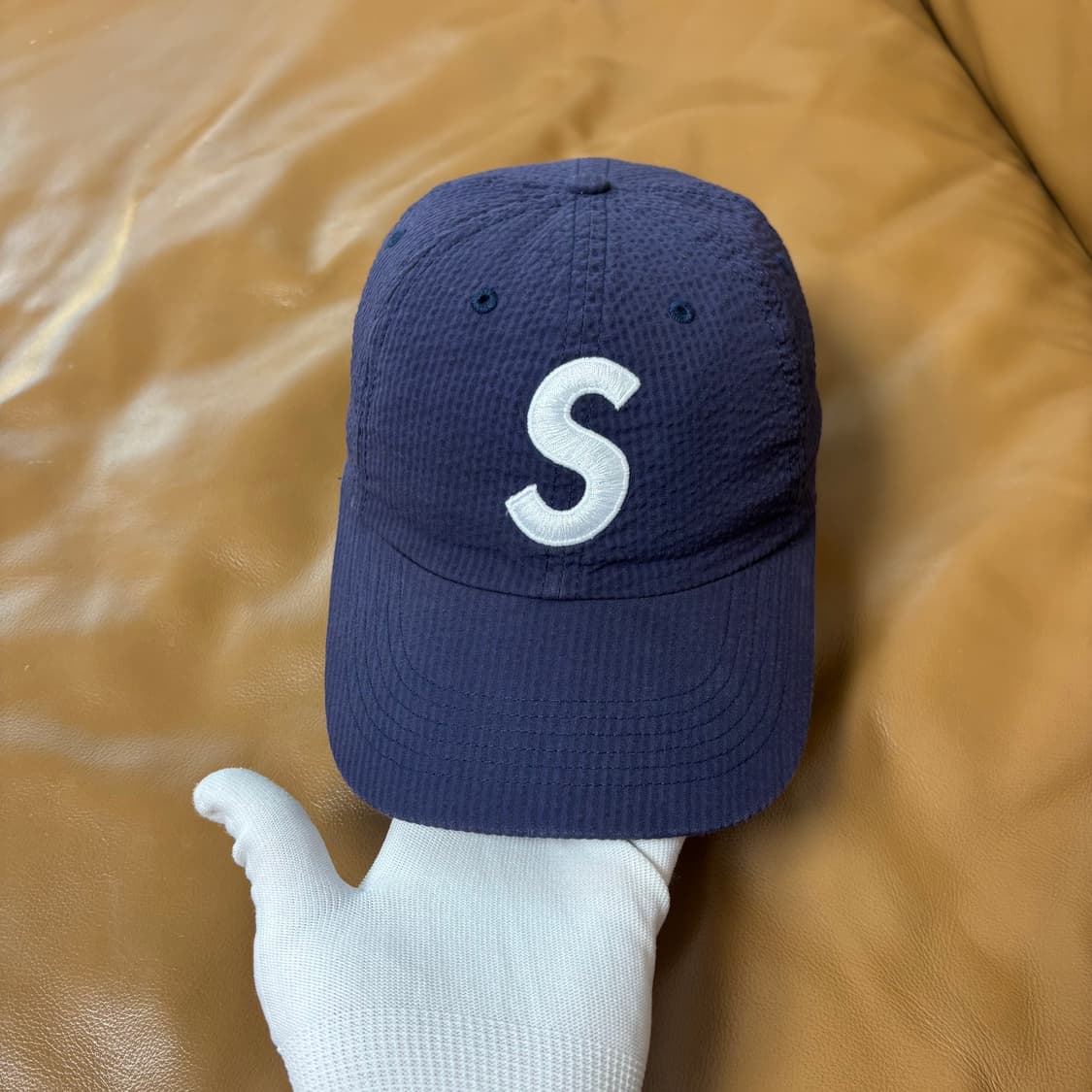 슈프림 S로고 6패널 볼캡 모자 24ss 시어서커 네이비 상품이미지4