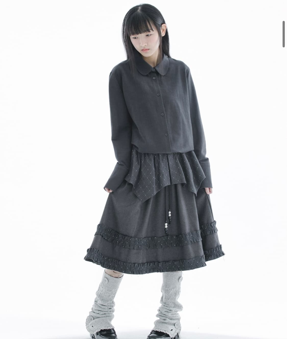 허그유어스킨 아가일 케이프 미디 스커트 (차콜) 상품이미지3