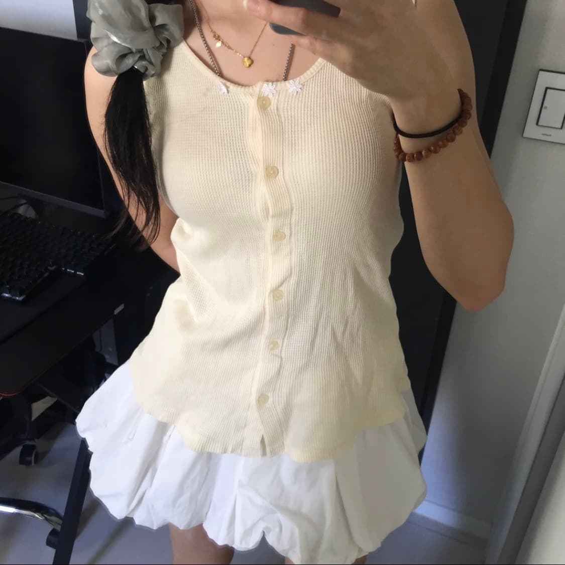 JPN Vintage 모리걸 하구미 플라워 슬리브리스 상품이미지1