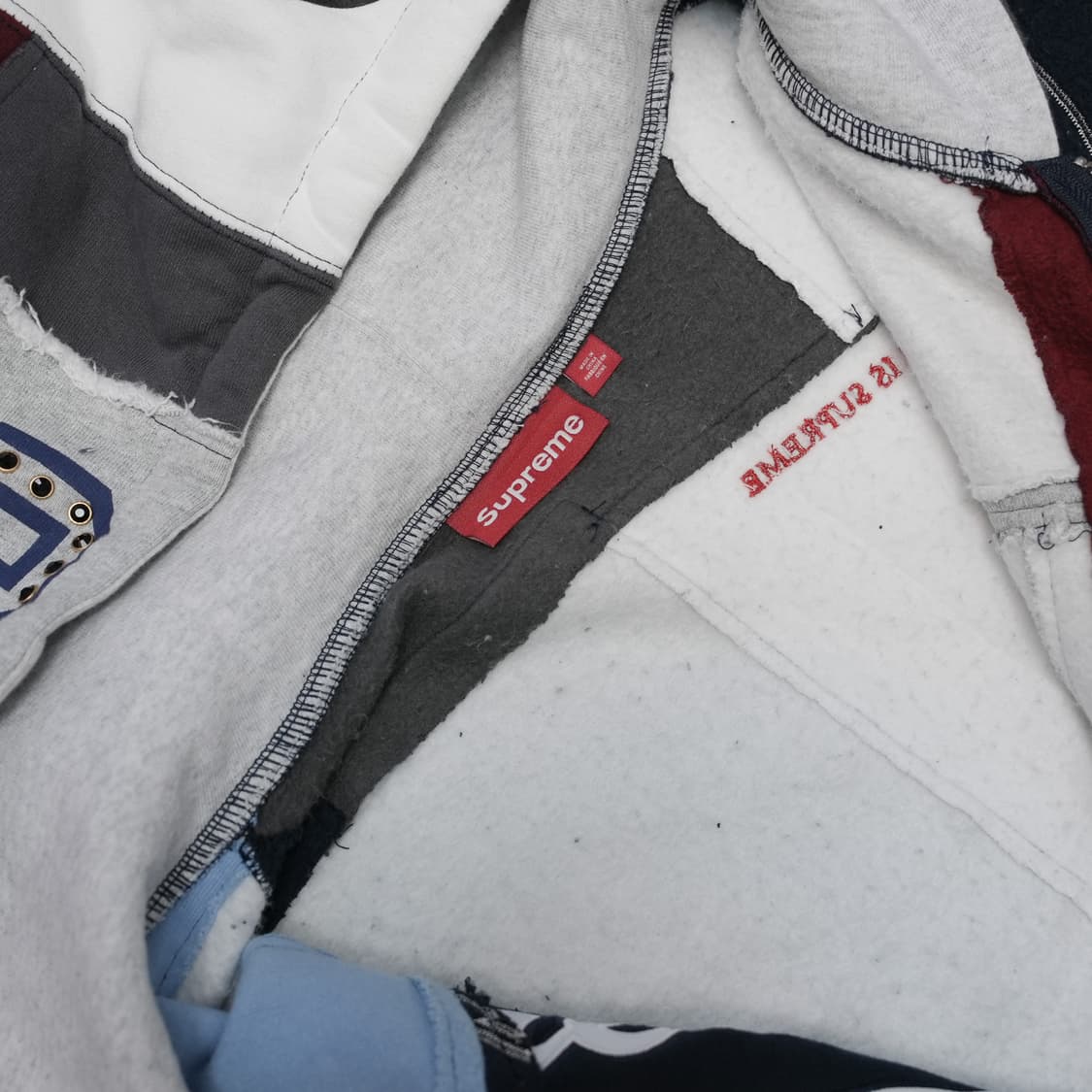 [L] 슈프림 패치워크 집업 후드 스웨트셔츠 네이비 상품이미지4