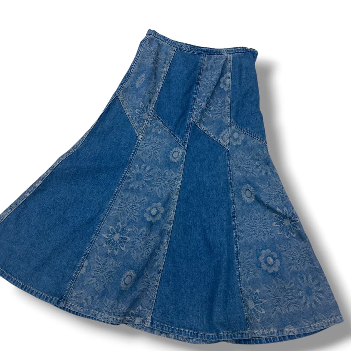 JPN 플라워 패치 데님 롱스커트 상품이미지3