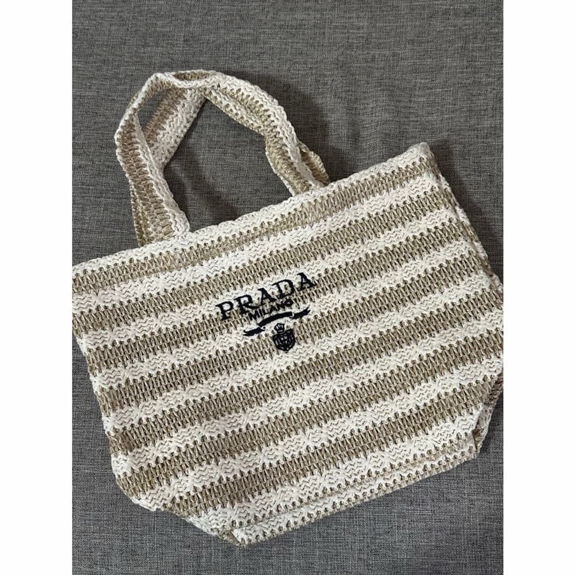 프라다뷰티 르옴므 스트라이프 베이지 라피아백  상품이미지4