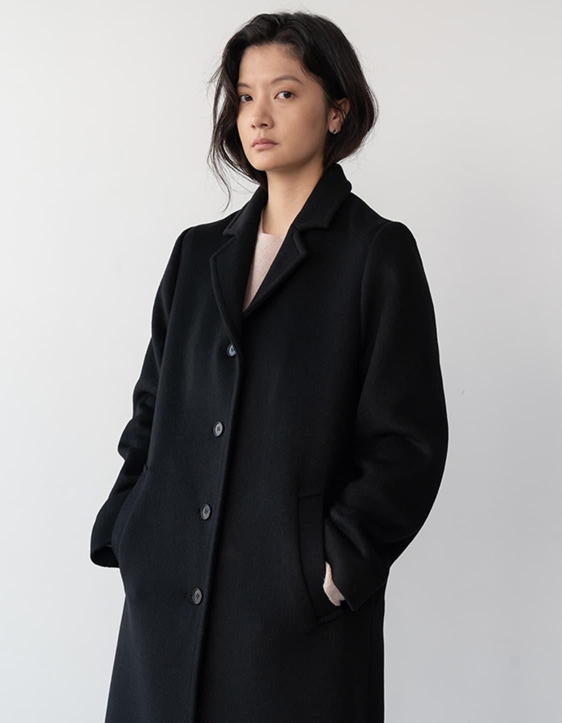 al,thing 캐시미어 울 블랙 롱 코트 상품이미지3