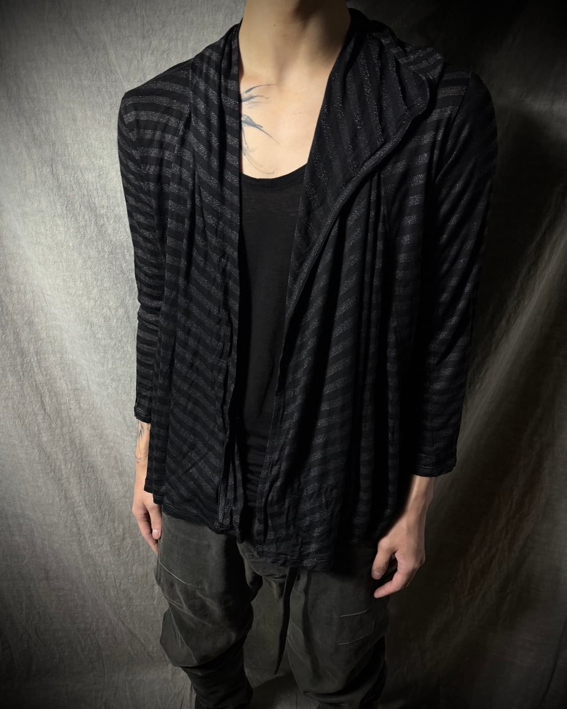SCHÜSSEL Stripe Draped Hooded Cardigan 상품이미지1