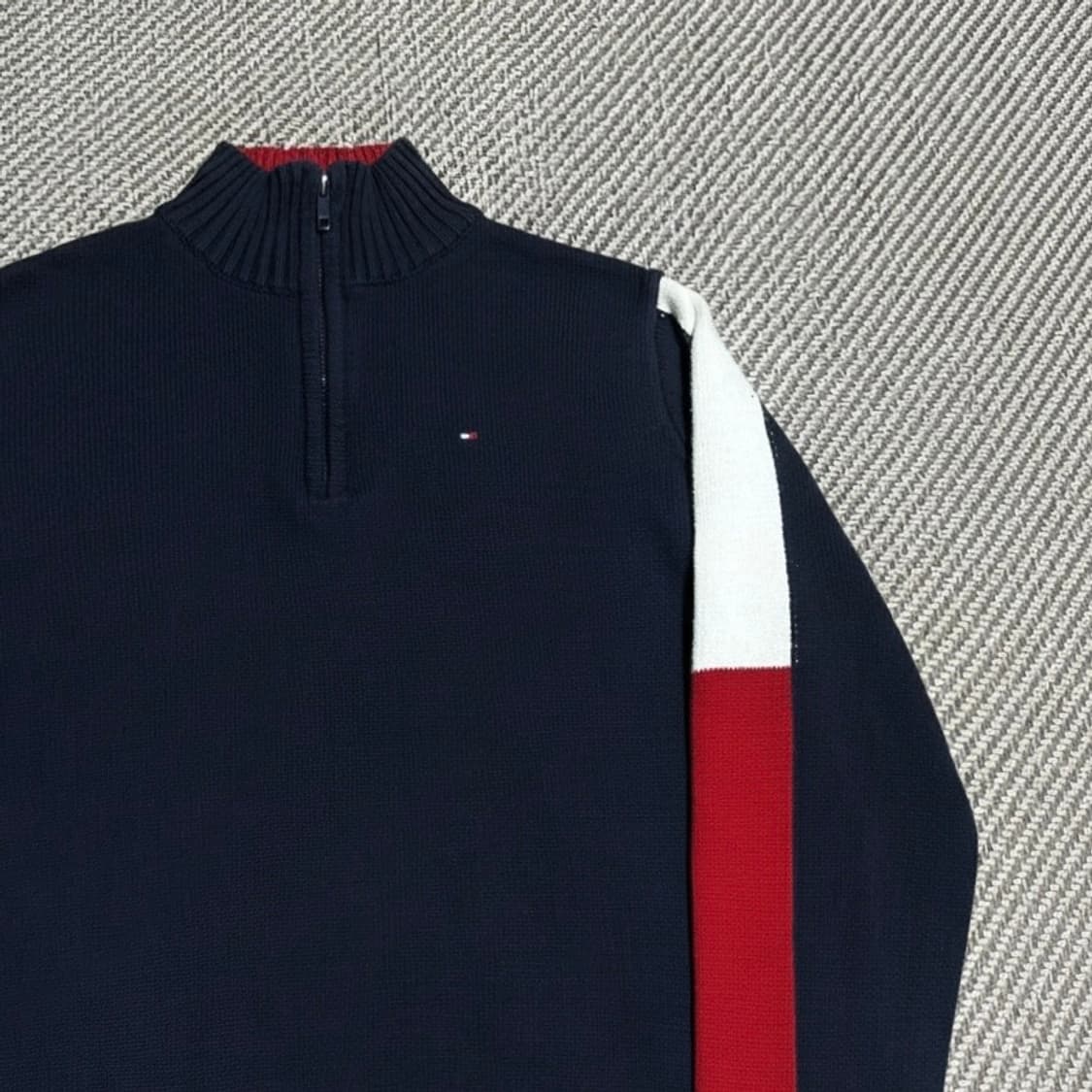 [S] Tommy 타미힐피거 우먼즈 네이비 반집업 코튼 니트 상품이미지2