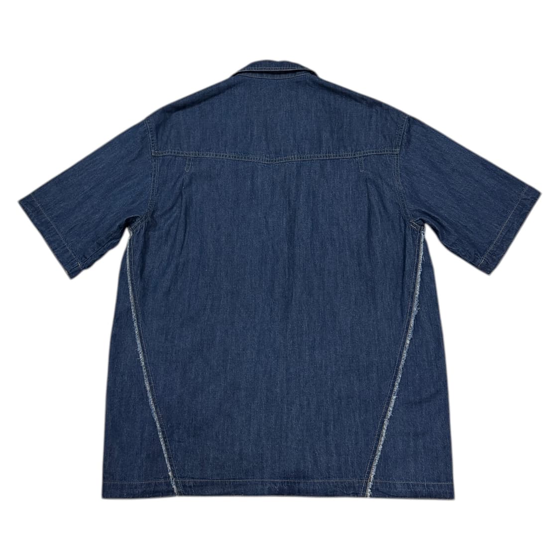 인사일런스 컷오프 린넨 데님 반팔 셔츠 인디고 블루 M 상품이미지2