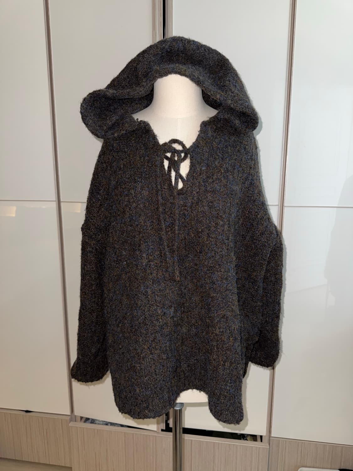 아방 오버핏 니트 오픈숄더 가디건 후드티 후드집업 상품이미지2