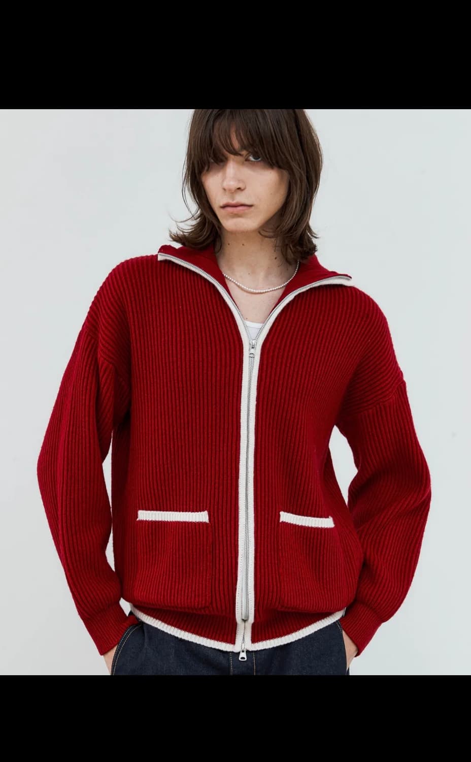 투웨이 콤비네이션 울 집업 니트 상품이미지1