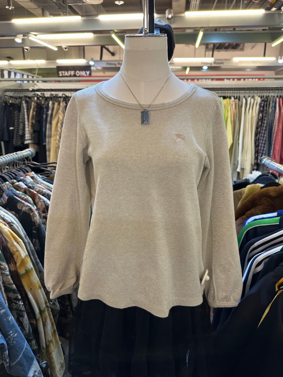 BURBERRY 버버리 오트밀 은색 글리터 롱슬리브 상품이미지2