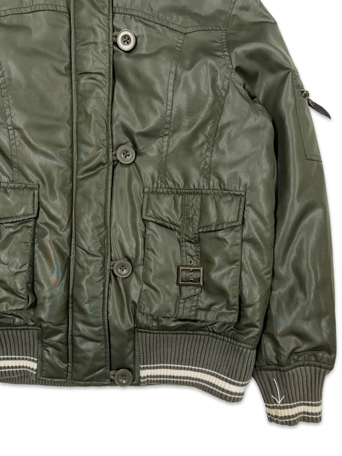 빈티지 카키 집업 싱글 후드 패딩 상품이미지6