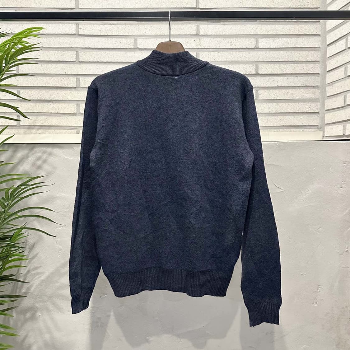 KR VINTAGE 니트 집업 가디건 하이넥 체크 패턴 디테일 네이비 상품이미지3