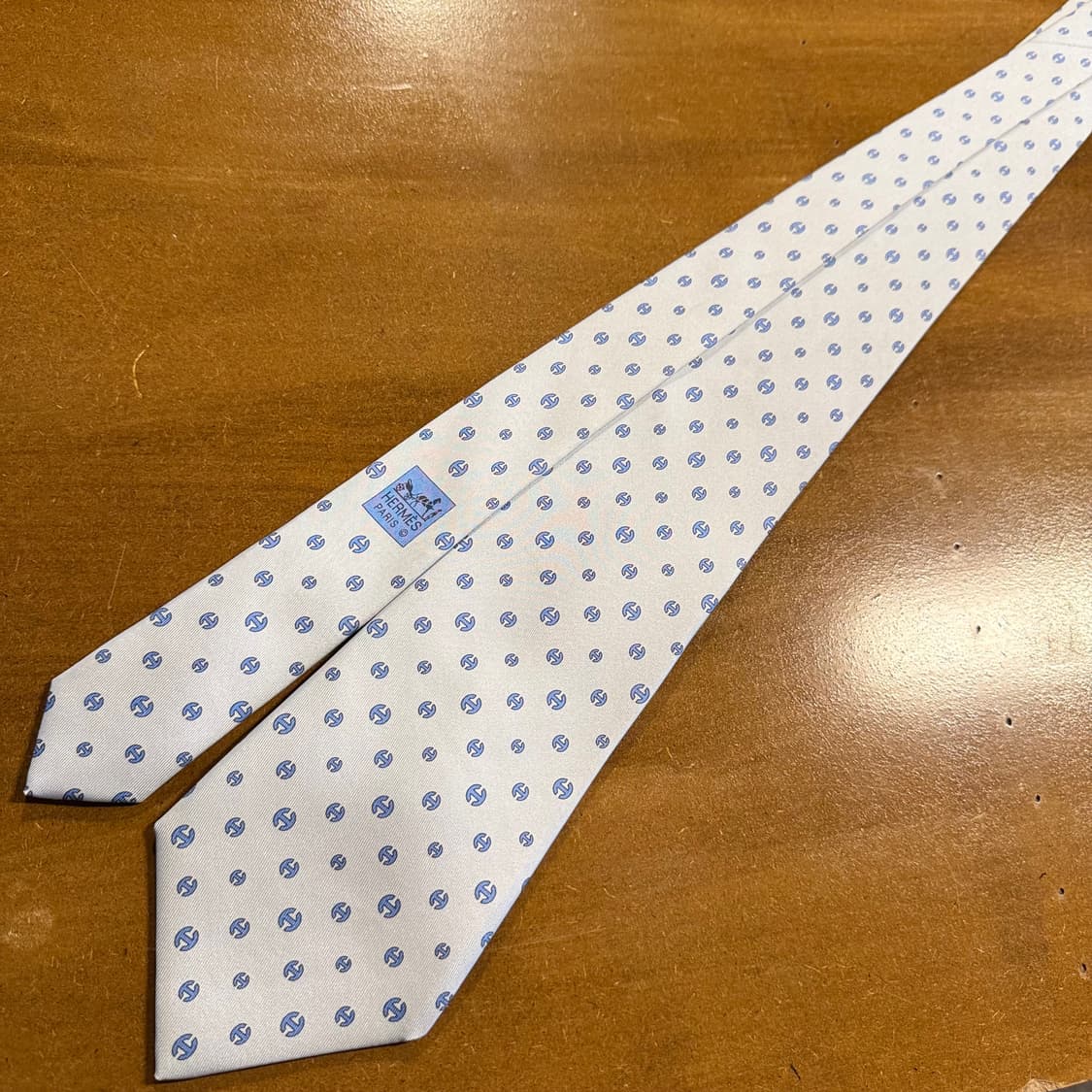 에르메스 HERMES 샹달 패턴 실크 넥타이 스카이 블루 상품이미지3