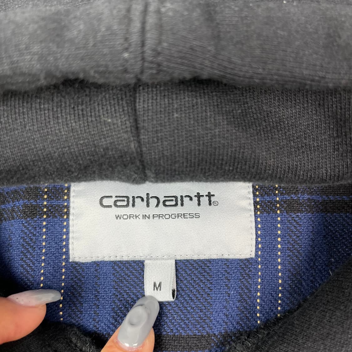 칼하트 블루 그레이 체크 후드 셔츠 상품이미지2