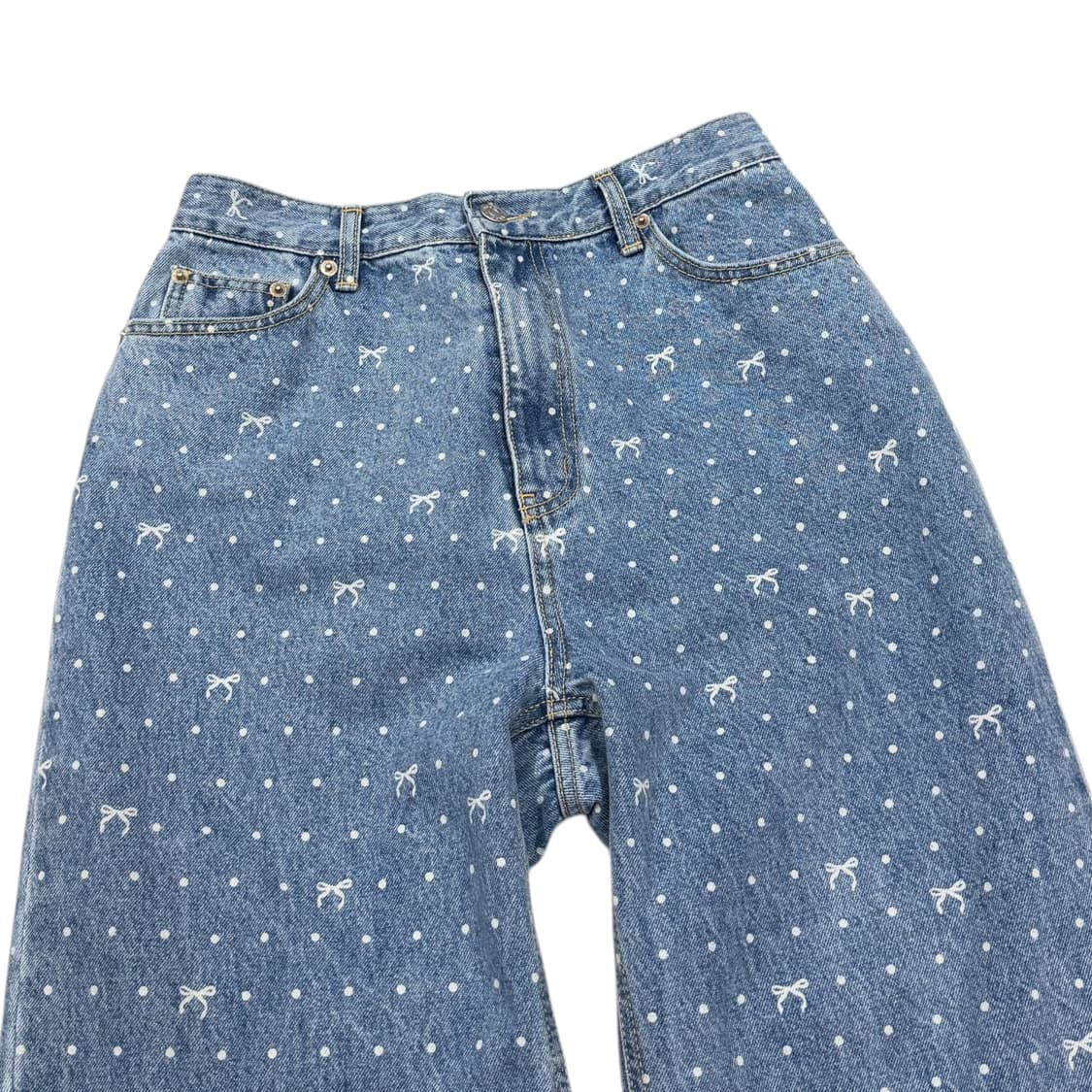 보카바카 리본 도트 땡땡이 패턴 데님팬츠 바지 L 상품이미지2