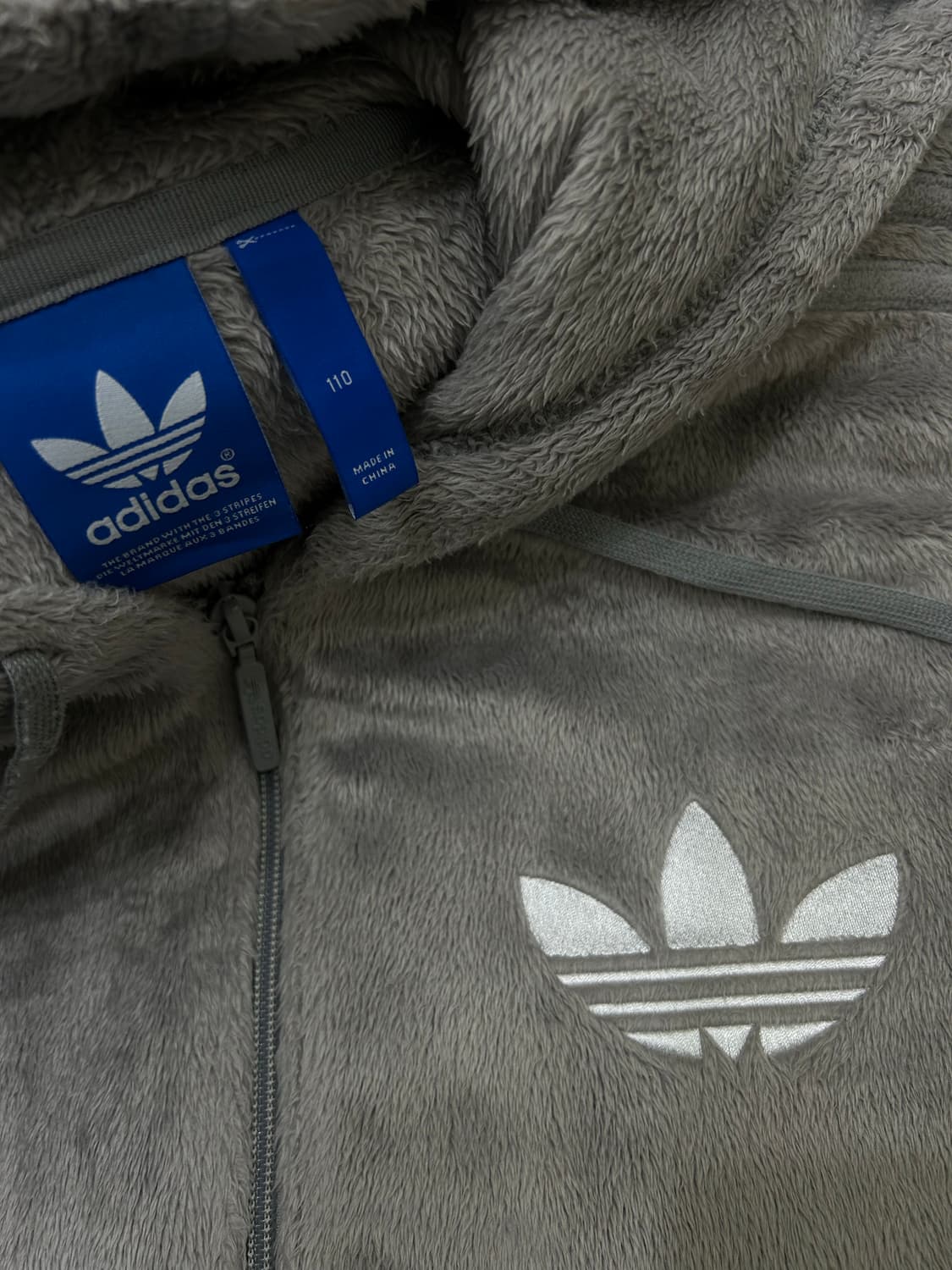 [2Xl]아디다스 쉐르파 플리스 빅로고 후드집업/그레이 상품이미지5