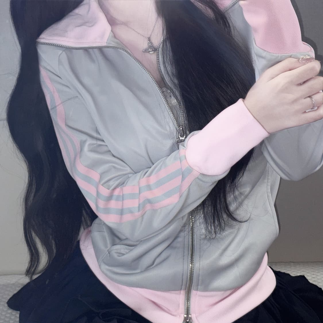 이코빈티지 아디다스 대대장급 핑크 그레이 회핑 트랙탑 L 상품이미지2